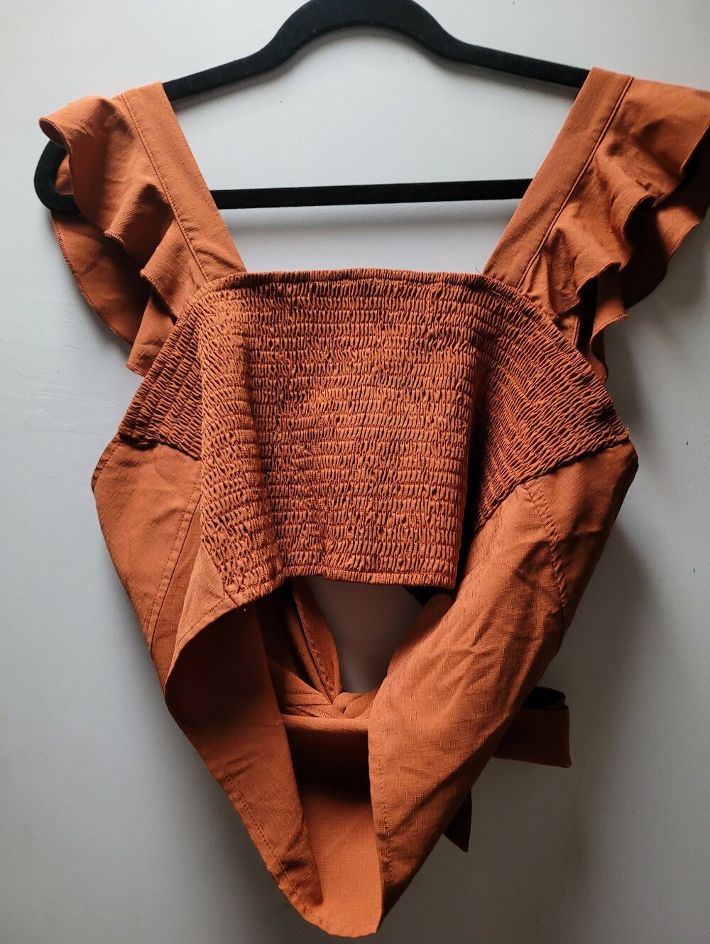 Rust Orange Smocked Ruffle Strap Women's Top